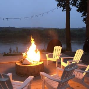 Concrete deck with fireplace